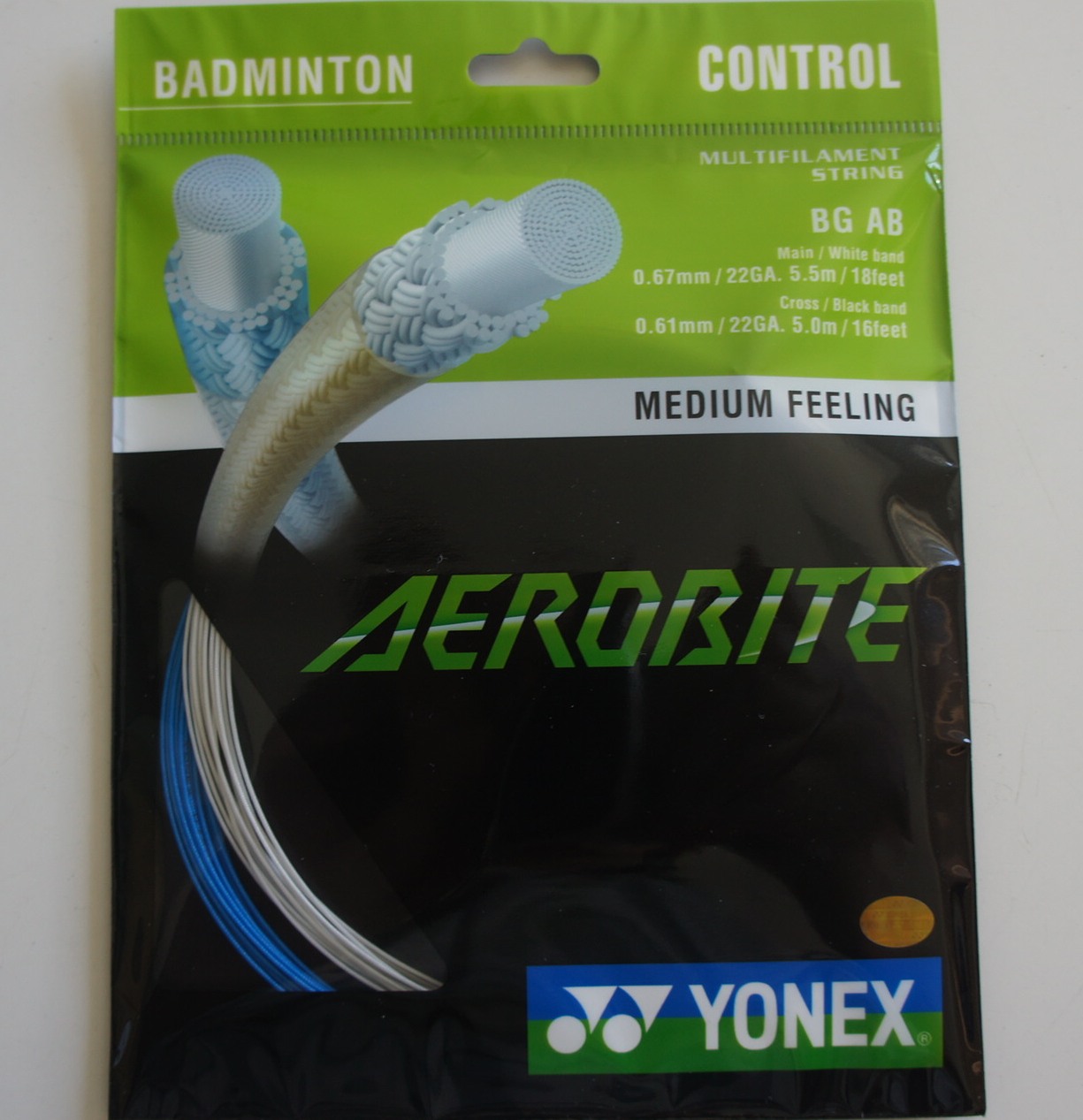 YONEX BG AB Aerobite Badminton String (2 Packs), Blue/White